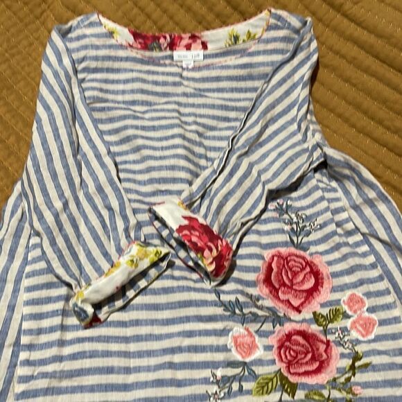 COPY - J.jill love linen 💯% striped embroidered top S petite - Picture 7 of 8